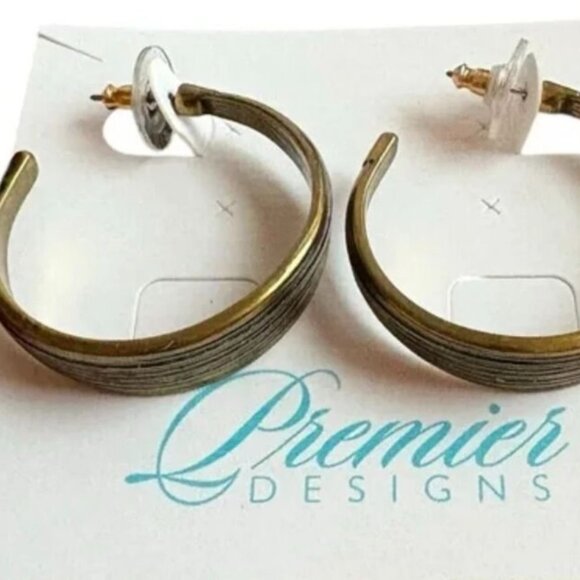 Premier Designs Two-Tone Hoop Gold Plated 1.25" Earrings - Picture 1 of 3